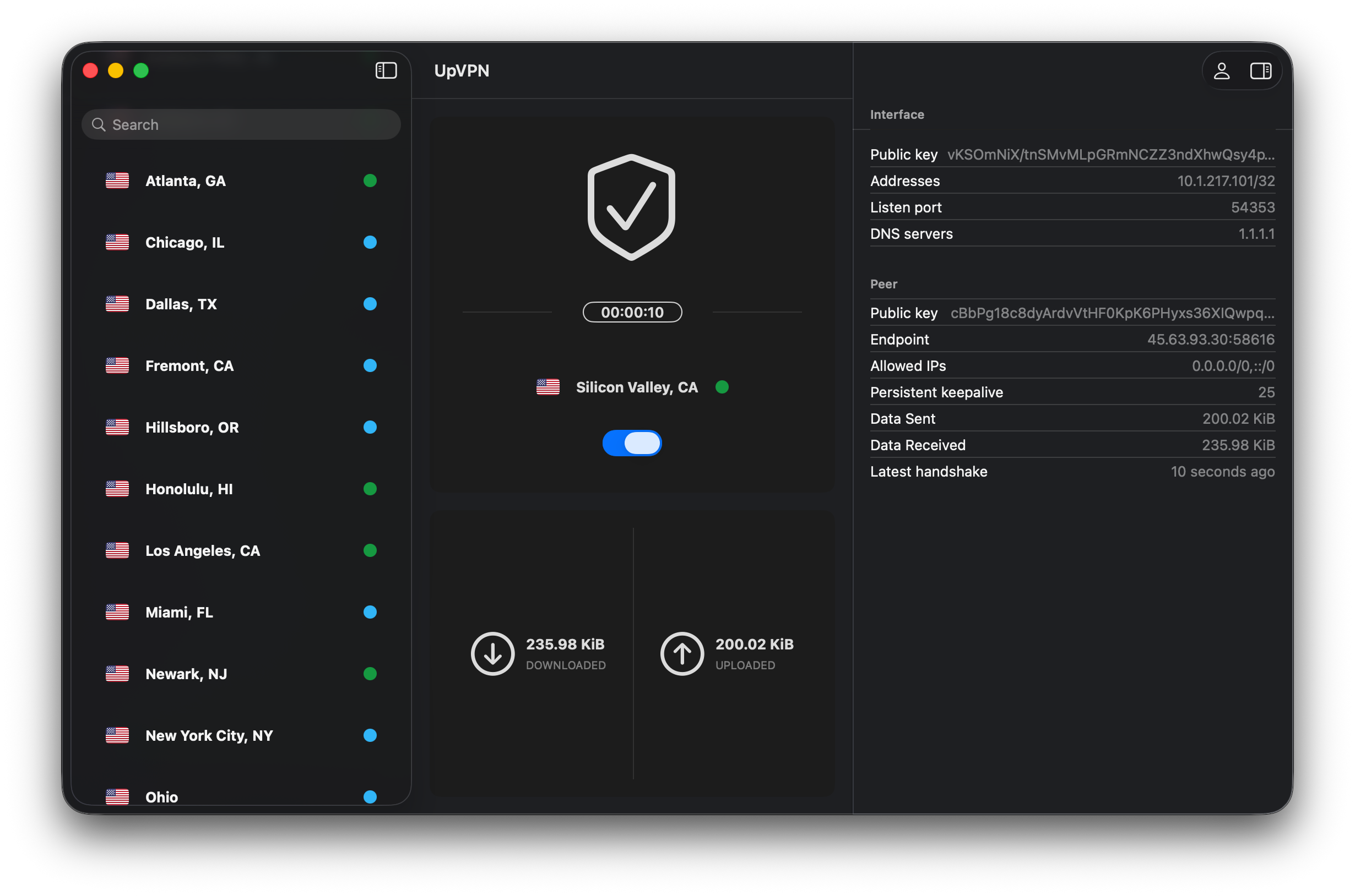 UpVPN VPN app on macOS