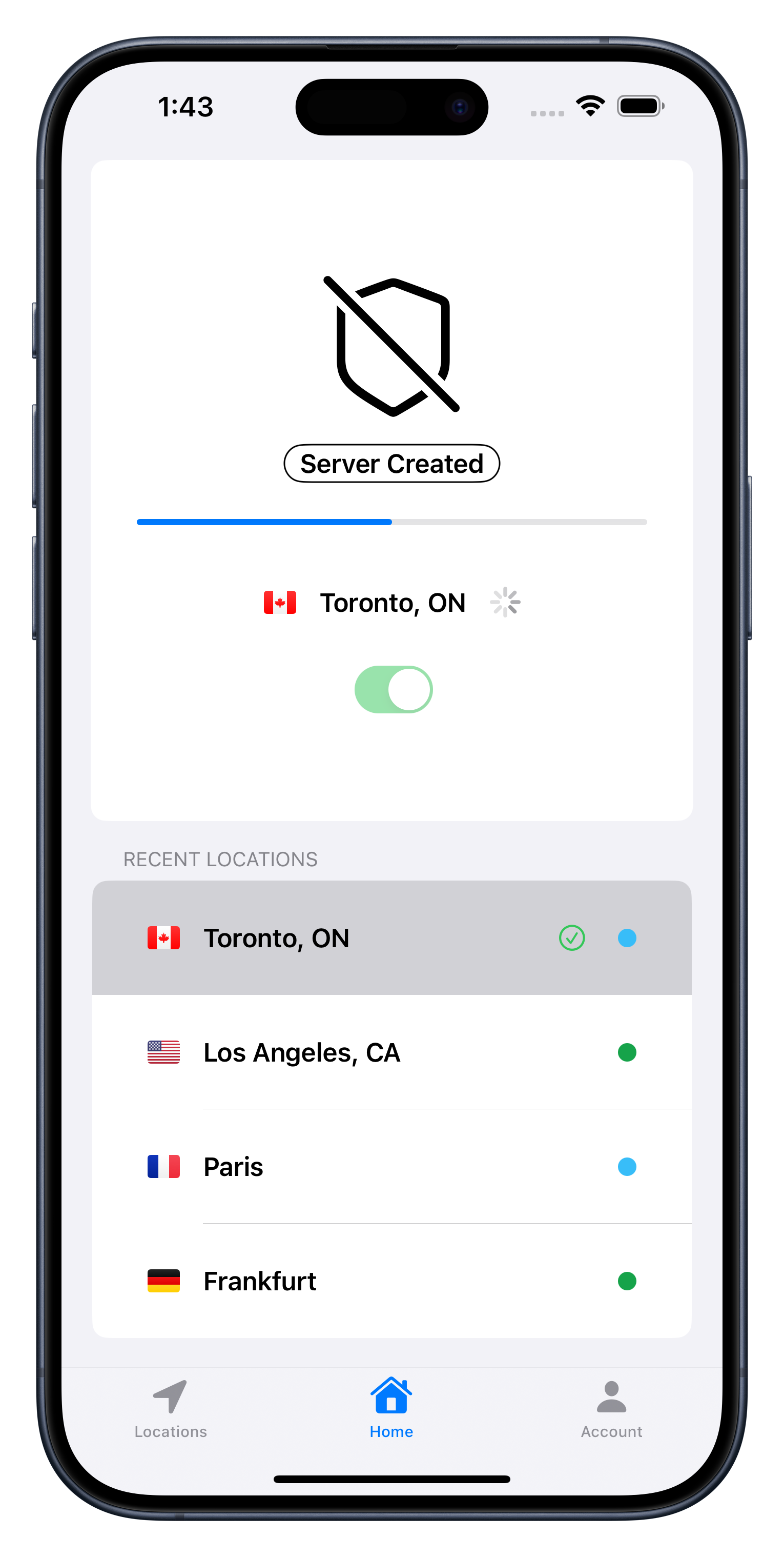 UpVPN iOS app connected to Seoul